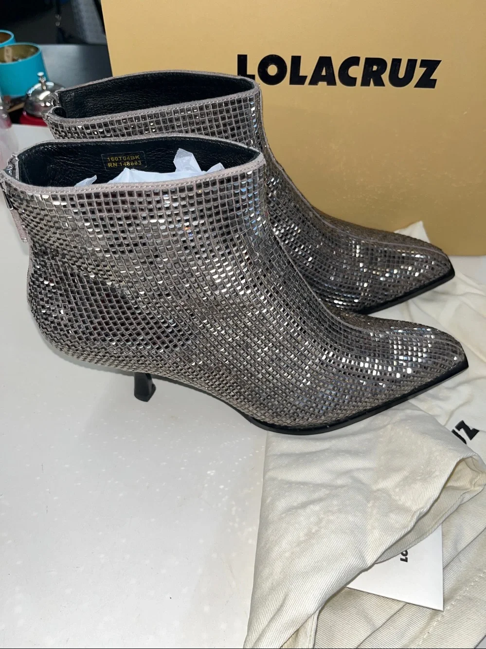 LOLACRUZ PLOMO CRYSTAL BOOTIES SZ 39 PERFECT